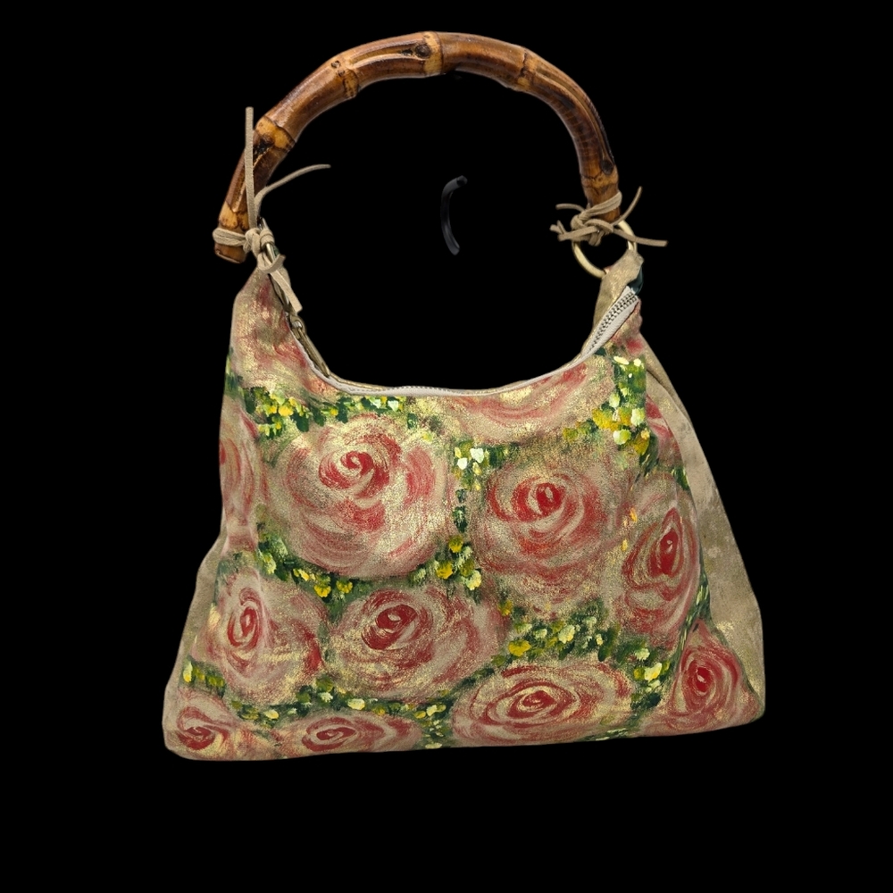 Vintage Capucine Hand Painted Purse Roses Gold Back